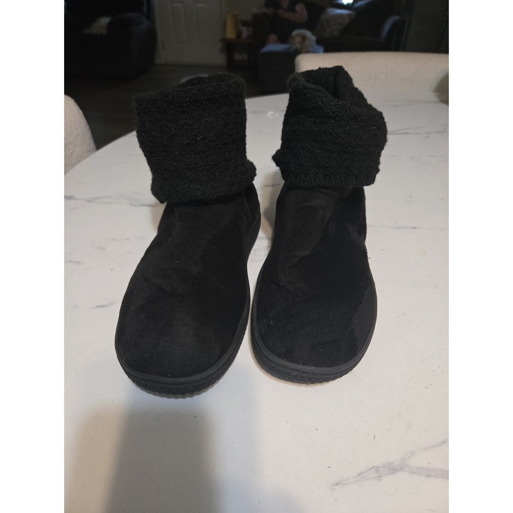 MUK LUKS Black Cable Knit Bootie Slippers House Shoes Women's Size M 7-8